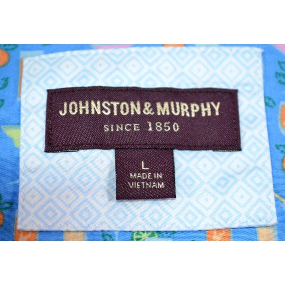 Johnston & Murphy Shirt Men's L Button Front Short Sleeve Blue w/ Cocktail Glass - Picture 16 of 16